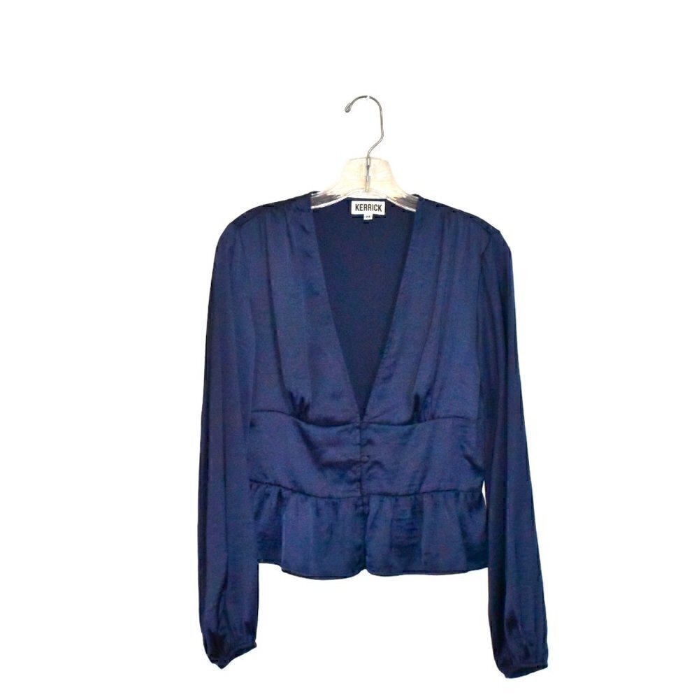 Kerrick Long Sleeve Satin Blouse Navy Blue Size M